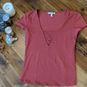 Red v cut shirt